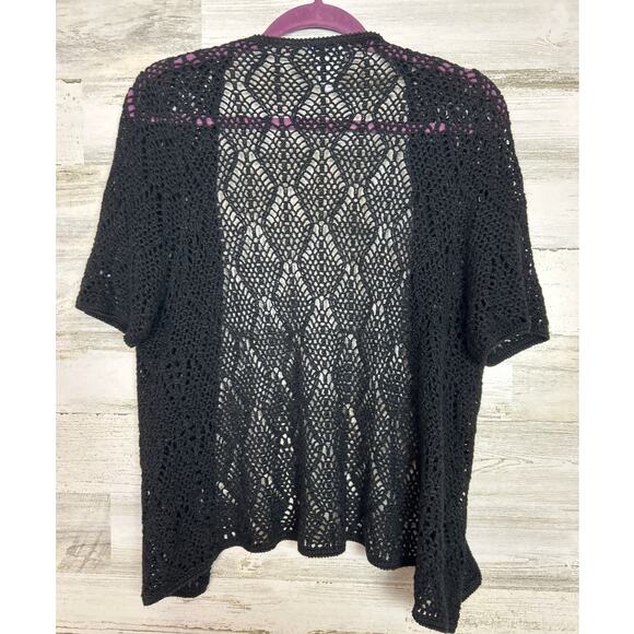 Liz Baker women's petite Large black crochet boho short sleeve cardigan sweater - Picture 2 of 4